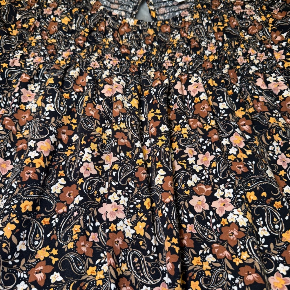 J Jill Womens Size Small Blouse Floral Paisley Smocked Viscose Rayon Boho Earthy - Picture 8 of 12